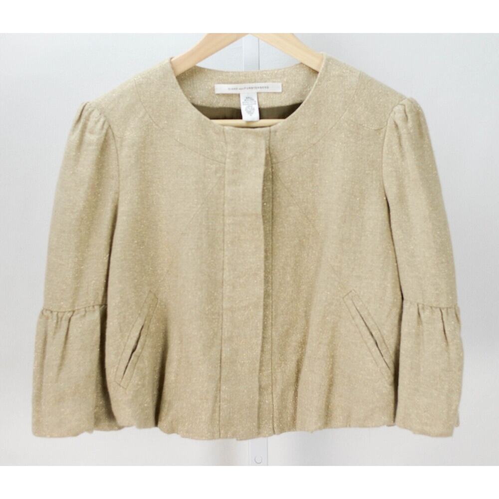 DVF Diane Von Furstenberg Cute Cropped Tan Gold Jacket sz 10